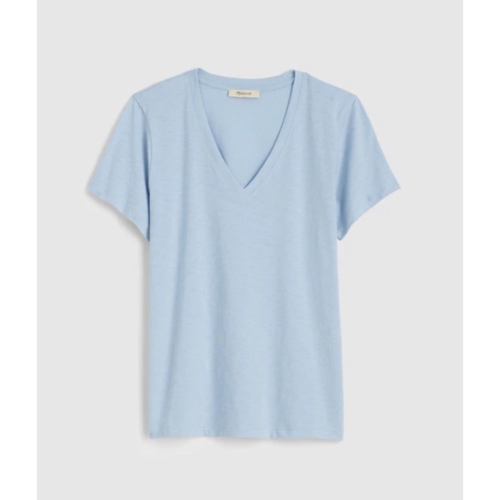 NWT Madewell Women's Sz S Slub Perfect V-Neck Tee Short Sleeve T-Shirt Blue Soft